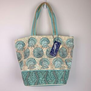 NWT Paul Brent Sun n Sand Coastal life zip closure tote beach pool bag seashells
